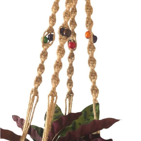 Vintage macrame plant holder hanger with beads - Picture 2 of 10